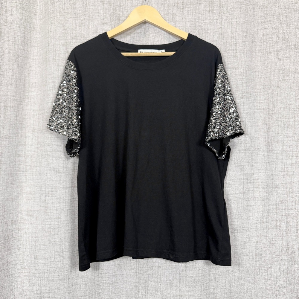 Rebecca Minkoff Black Sequin T-Shirt Top Short Sleeve Crewneck Party Cocktail